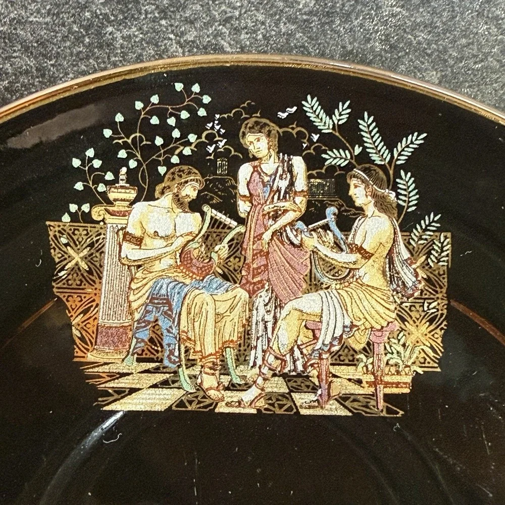 Fakiolas Black & 24K Gold Demitasse Cup and Saucer‎ Handmade In Greece EUC